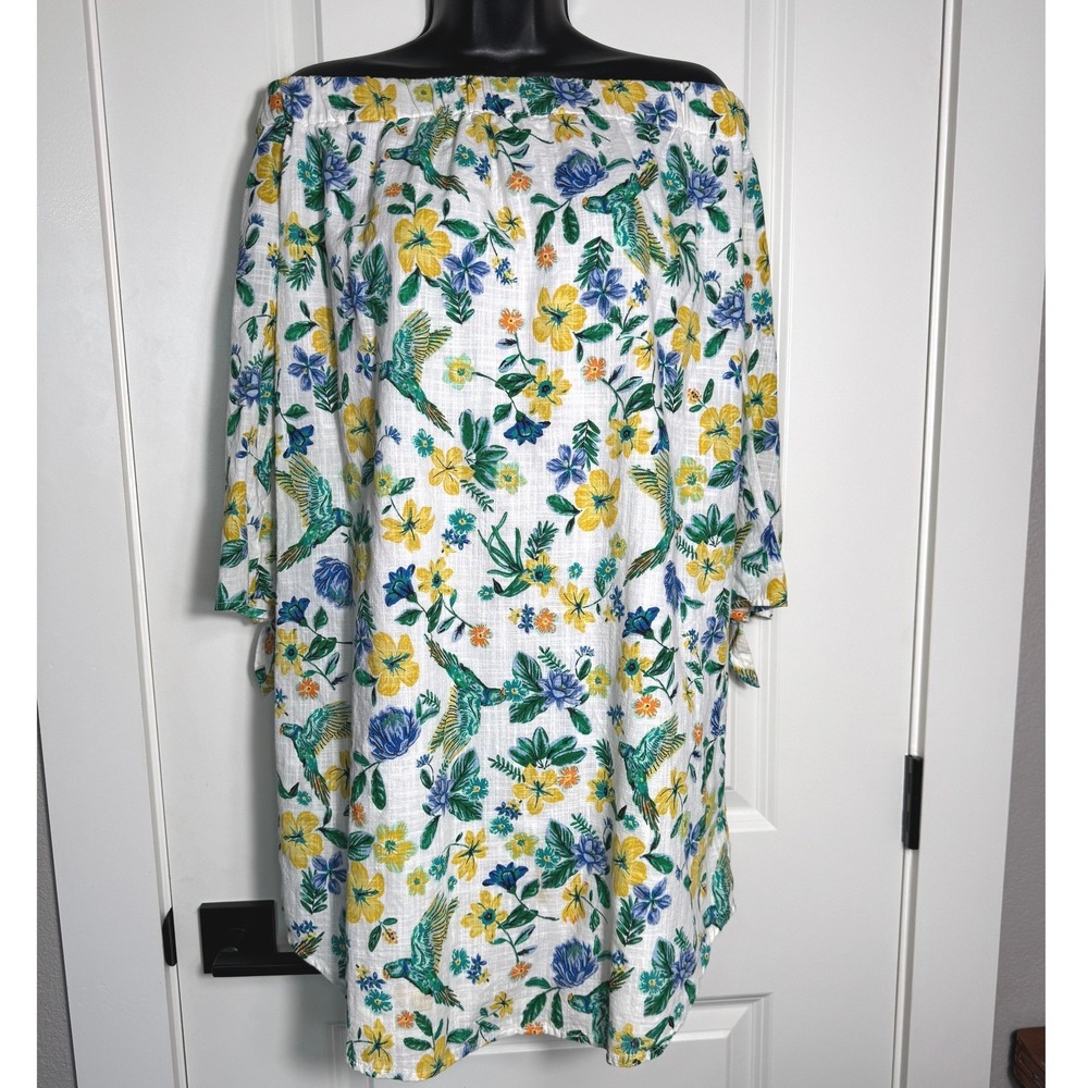 Old‎ Navy Women's White Bird Floral Print Tie Sleeve Dress Off Shoulder Size S
